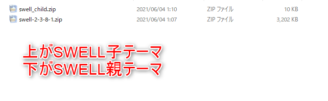 ダウンロードしたSWELLの親と子テーマ